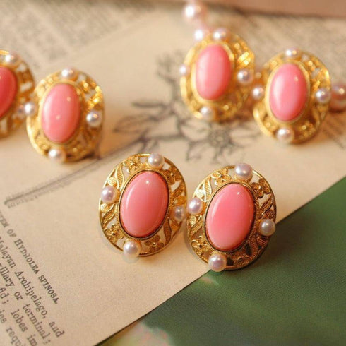 Stylish Pink Queen Conch Shell Pearls Earrings Gold Vermeil - House Of Pearls